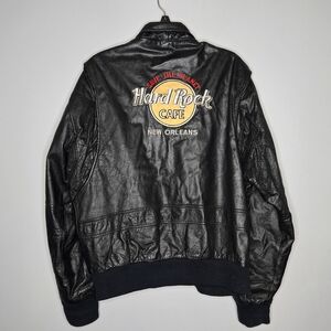 Hard Rock Cafe Vintage 90s Leather Bomber Jacket Size L‎ Black New Orleans